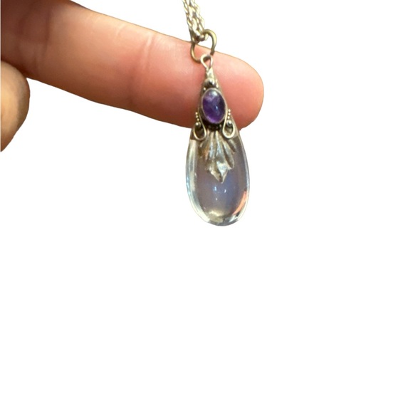 Beautiful Opalite Amethyst Sterling Silver 925 Pendant Necklace - Picture 10 of 14